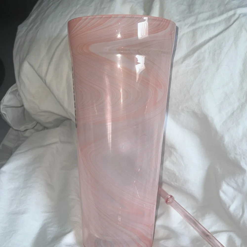 Starbucks 2017 Coral Pink Marble Double Wall Glass Tumbler Venti 20oz Ultra Rare